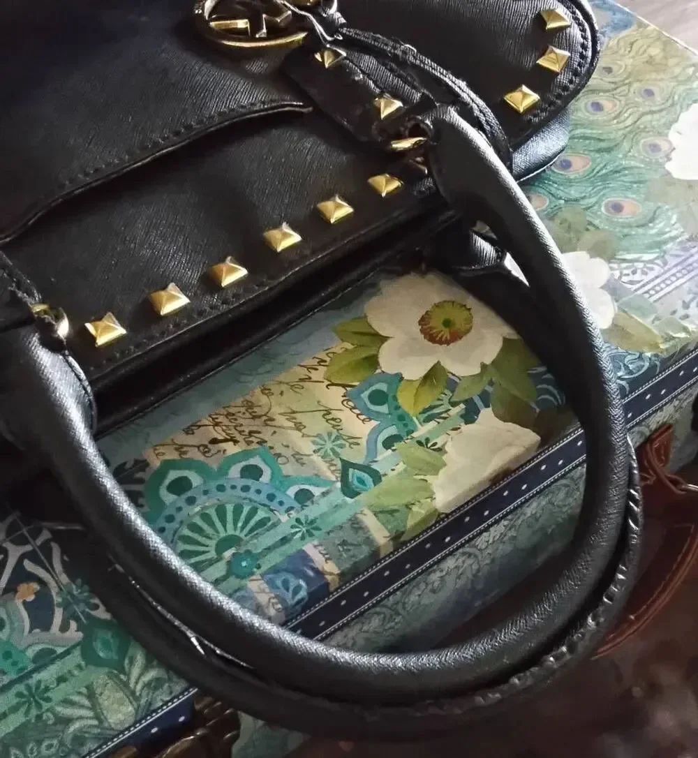 MICHAEL KORS Black Leather Dome Satchel with Gold Studs